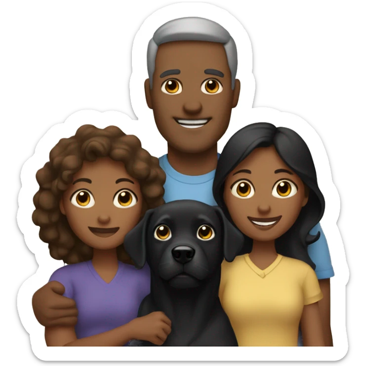 Family of father, mother, and daughter with their two black dogs sticker