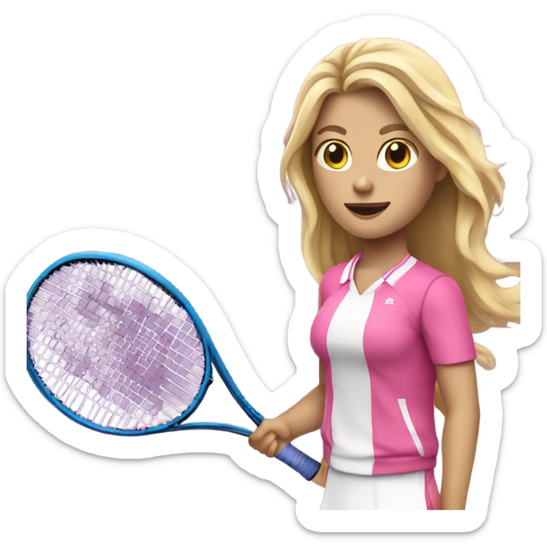 Tennis blonde girl in pink uniform with long hair and blue aye  sticker