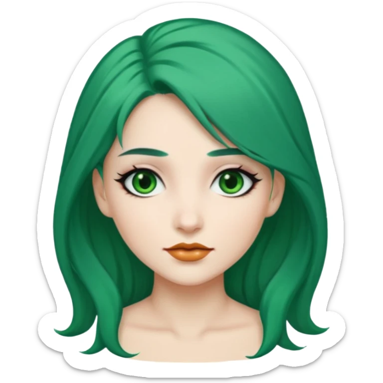 Emoji woman Emerald green hair long, fair skin, and eye black  sticker