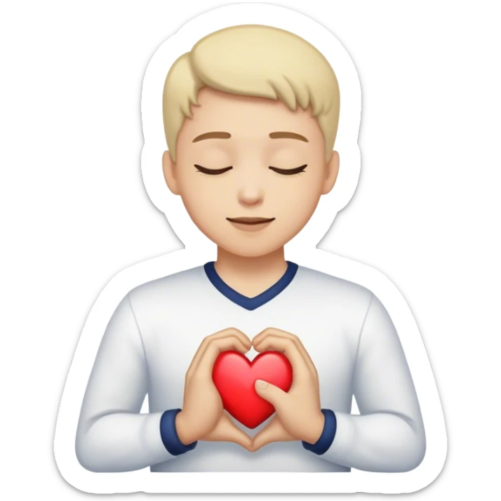 A person with their eyes closed and a small smile, holding their hand on their chest. Inside their mind, a vivid, glowing image of a heart  Their body is still tense, but the anchor of excitement keeps them grounded. sticker