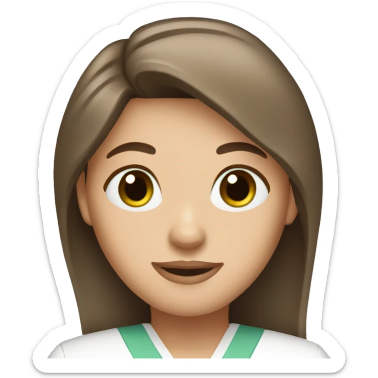 Brown hair  woman green eyes long straight hair nurse scrubs sticker