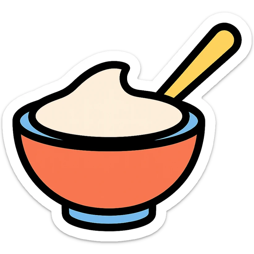 a bowl of yogurt with a spoon, minimal style, simple and clear design sticker