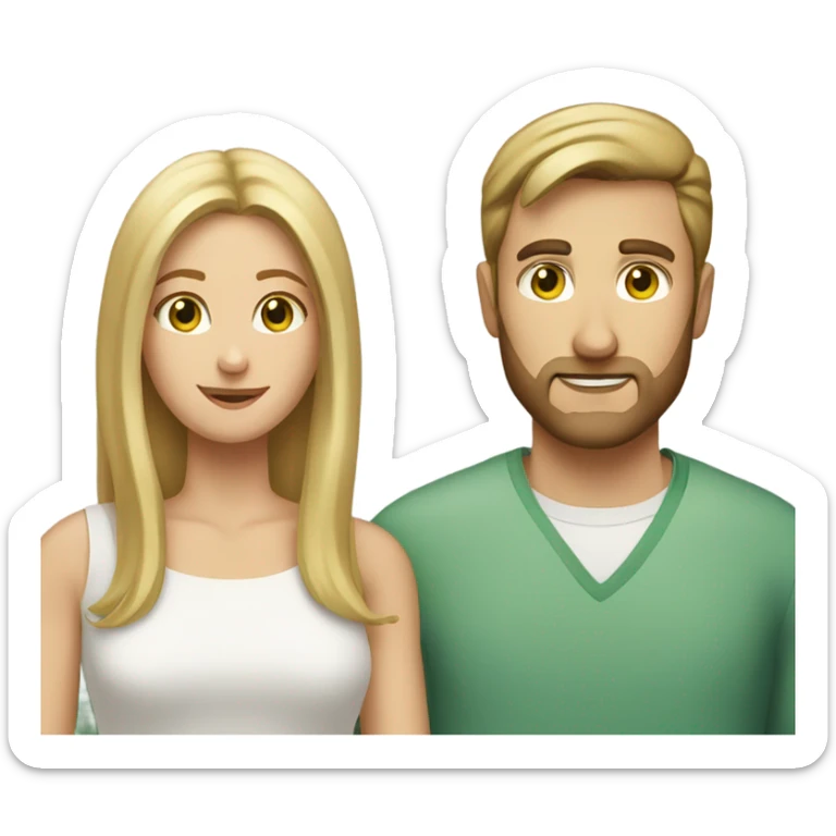 White couple woman with blonde hair and green eyes man with brown hair hazel eyes short thin beard  sticker