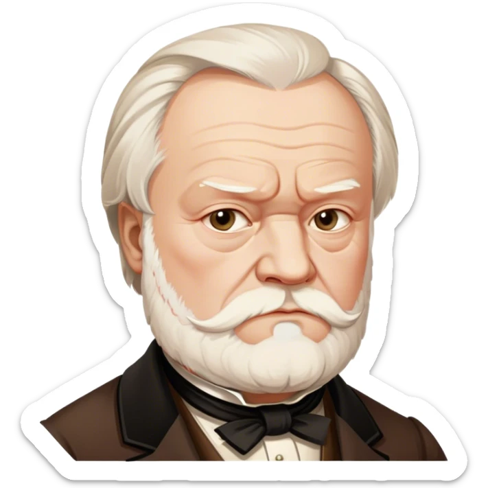 Cinematic Realistic portrait of Victor Hugo, shown as an iconic writer with intense, thoughtful eyes and richly detailed 19th‑century attire, rendered in warm, literary lighting that captures his creative spirit sticker