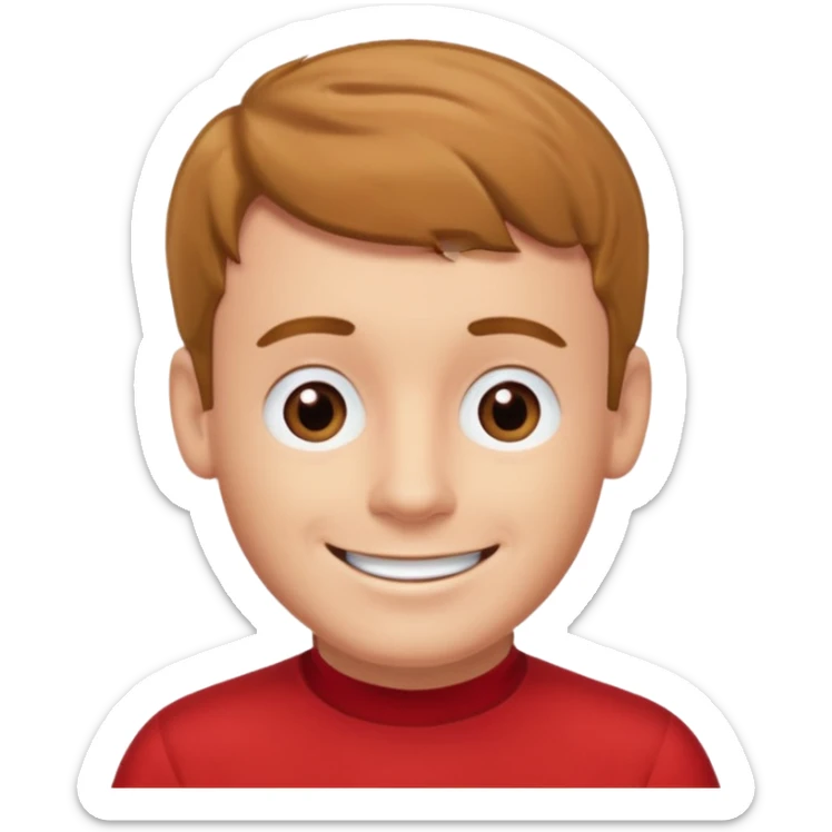 Murray Wiggle of The Wiggles with light skin, light brown hair, brown eyes, red skivvy shirt sticker