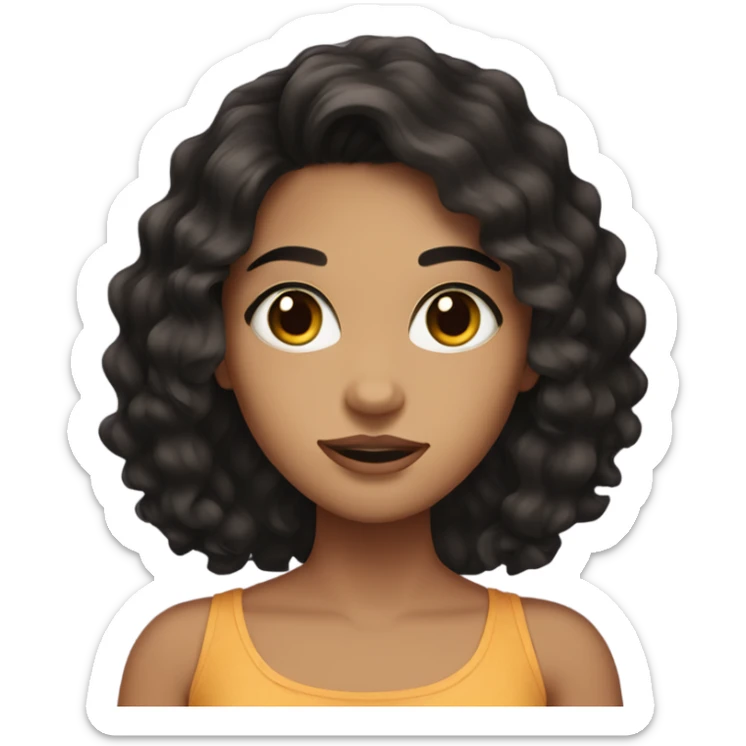 A not-so-brunette girl with wavy black hair, dark brown eyes and eyelashes sticker