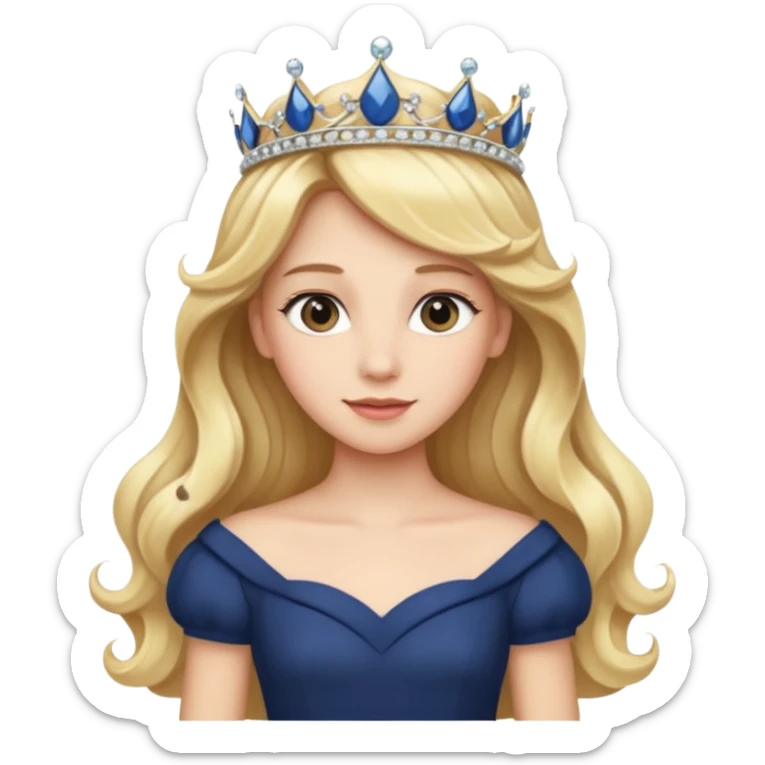 Princess in Navy Dress with Tiara, long wavy Blonde Hair sticker