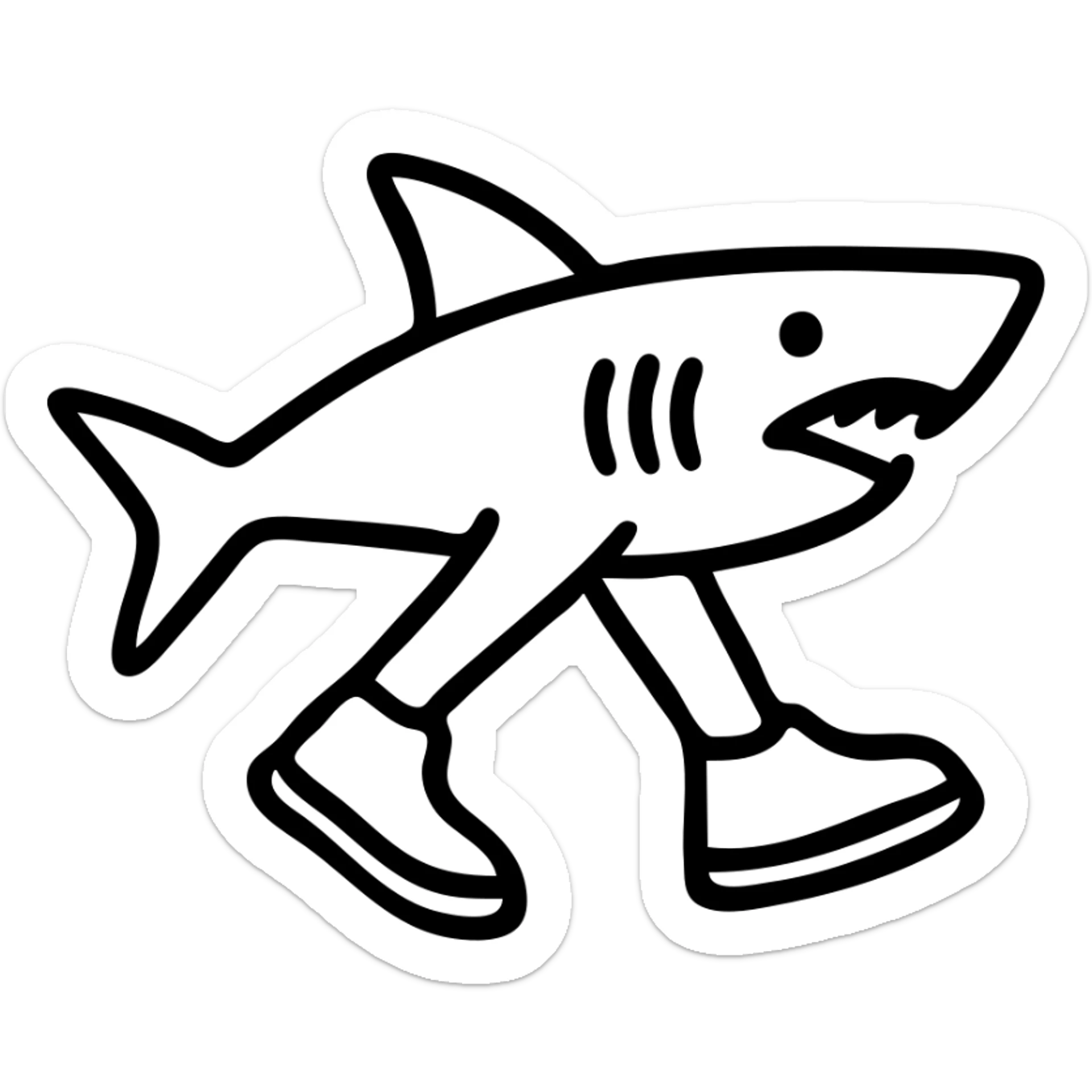 minimalist icon of a shark featuring prominent blue shoes, simple and clean lines sticker