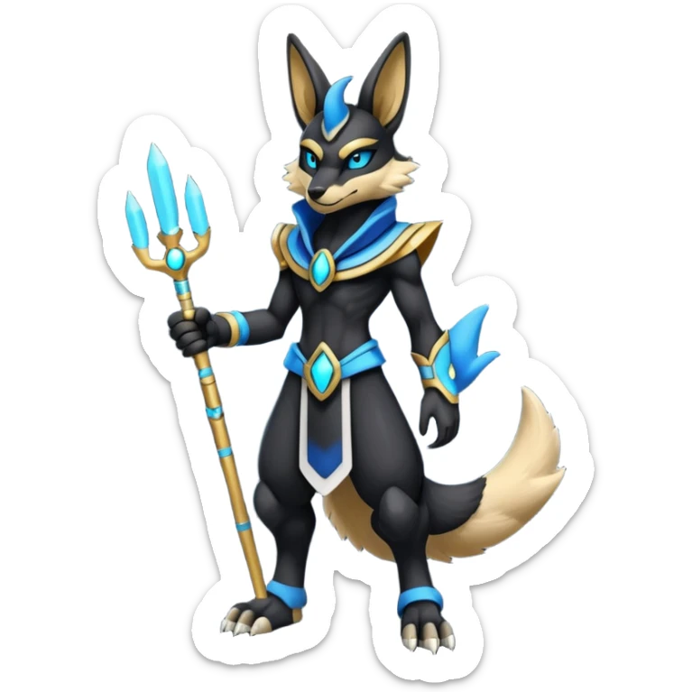 Black Dark Furry Fluffy Modern Futuristic Lucario-Anubis-fusion full body sticker