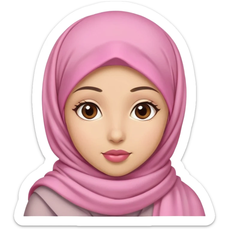 A girl in a hijab, with a pink scarf, brown eyes, and heart-shaped lips. sticker