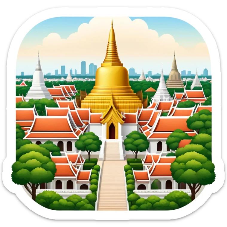 ​Cinematic Realistic Nakhon Pathom, Thailand, depicted as a historic cityscape dominated by the iconic Phra Pathom Chedi, surrounded by lush gardens, bustling local markets, and traditional Thai architecture, bathed in warm golden light and rendered with rich textures that capture its cultural and historical significance, sticker