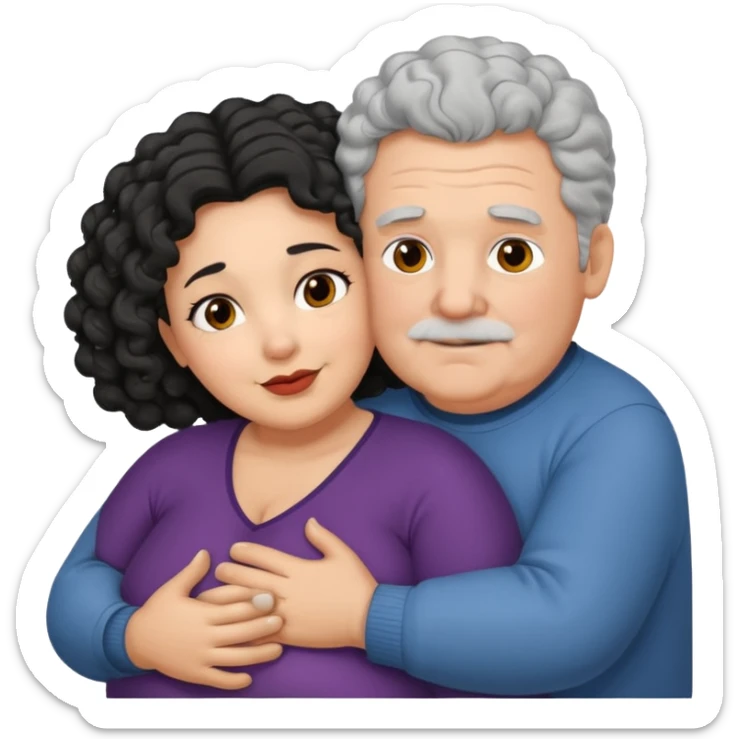  Old White  fat man no hiar hugging dack skin curly hair woman sticker