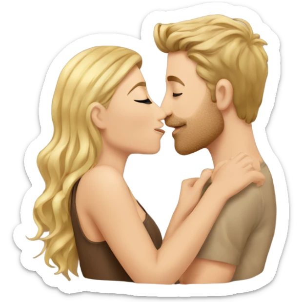 kissing couple blond man brown hair women with mini brown doodle sticker