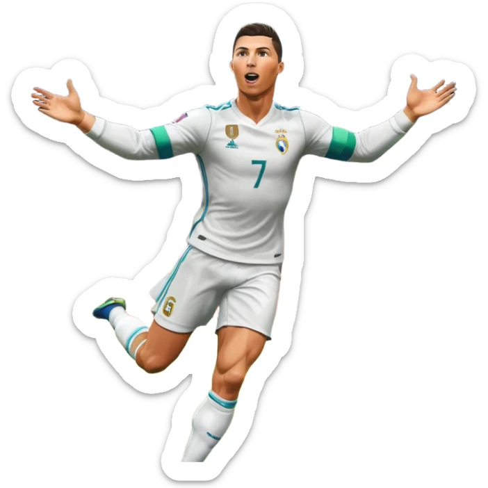 Ronaldo scoring a goal, stadium full of fans, dynamic action, vibrant colors sticker