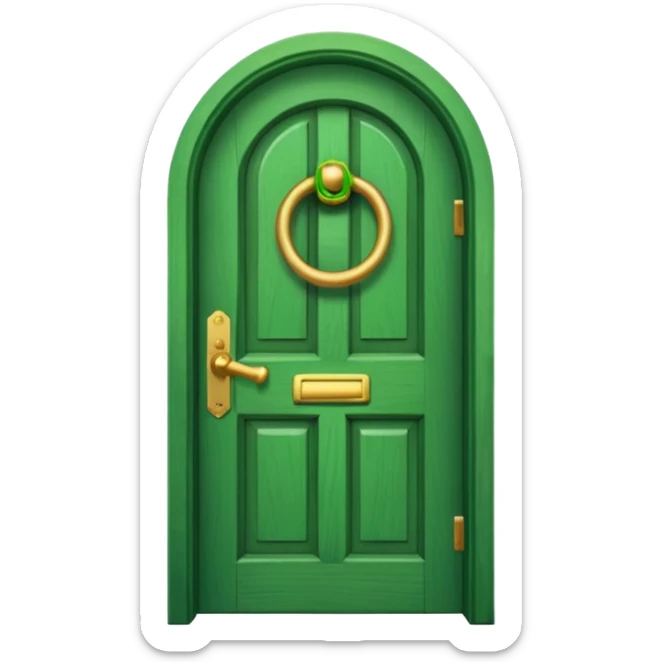 A wooden green door emoji in the style of Apple emoji with a handle, a window, and a knocker. sticker