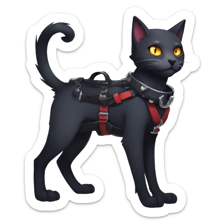 cool edgy fantasy dark-shadow-themed animal vampiric cat hybrid Fakemon  with a harness and collar full body sticker