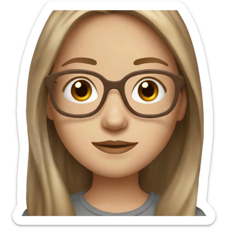 Create a girl with brown eyes and long length light brown hair and pale skin wearing brown tortoise shell glasses sticker