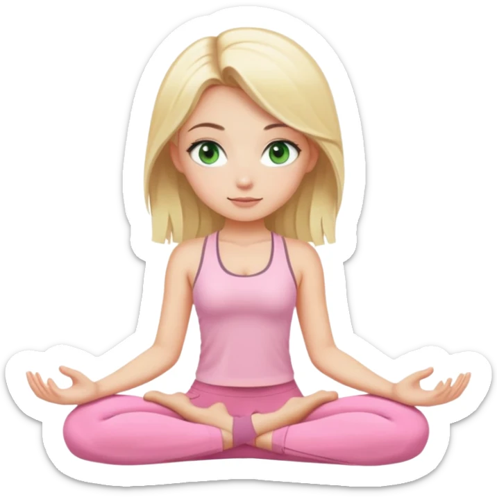 blonde with dark green eyes yoga girl light pink clothes n sticker