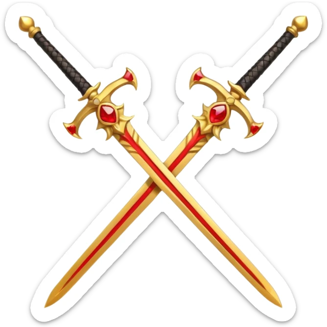Golden fiery royal two crossed swrods with red gem and golden blade sticker