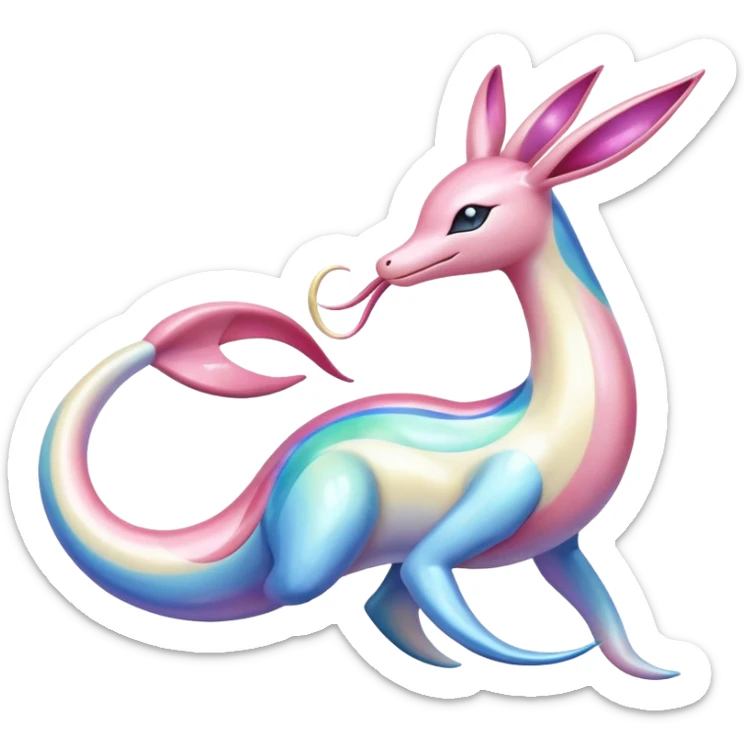 Colorful Shiny Exotic Cresselia-Sylveon-Milotic-Fakémon-hybrid-creature (full body)  sticker