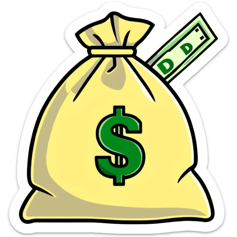 money bag with DEPOSIT written on it, bank deposit bag, dollar sign, canvas bag sticker