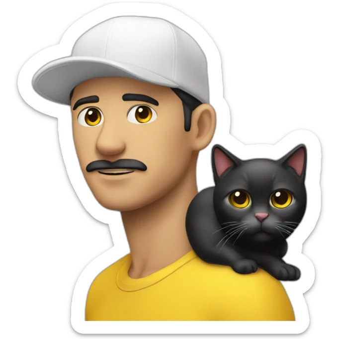 hombre piel blanca y gorra con dos gatos negro y amarillo sticker