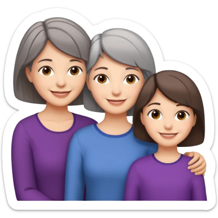A mum with short Gray hair and her two adult daughters with brown hair sticker