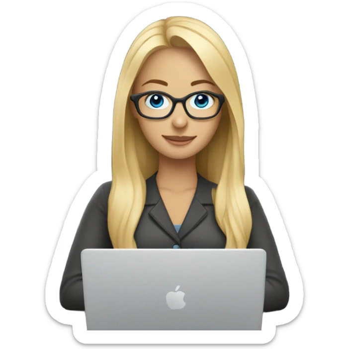 English teacher (woman blond long hair with blue eyes with glasses teaching online on her laptop) sticker