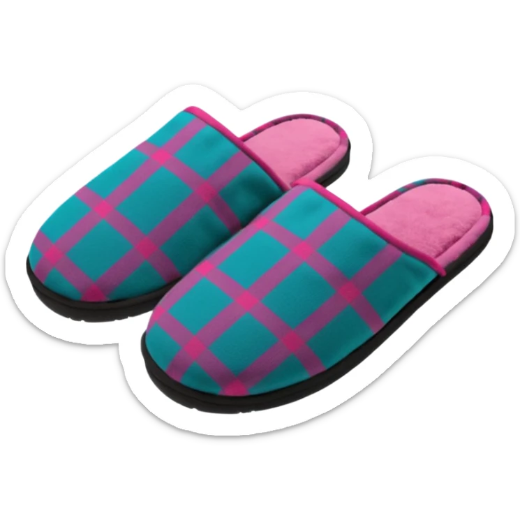 Fuchsia pink, Dark Gray and turquoise plaid print women's slippers sticker