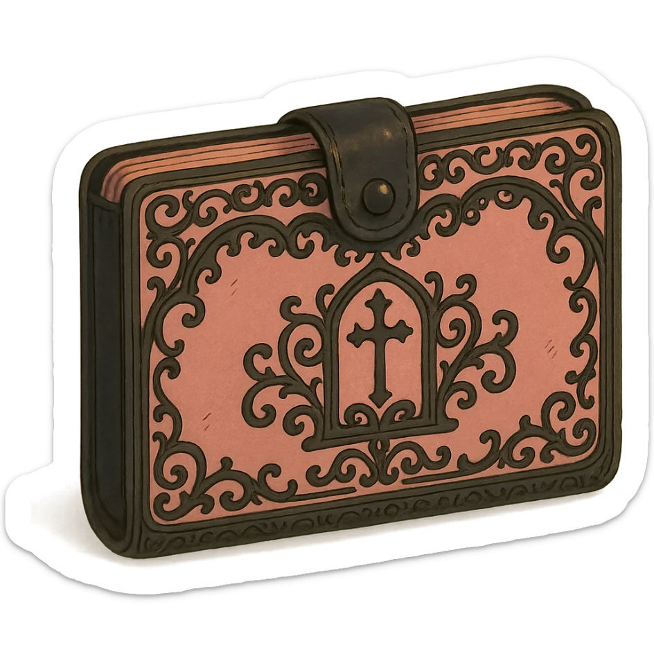pink and black gothic wallet, ornate details, lace, elegant, whimsical, soft lighting sticker