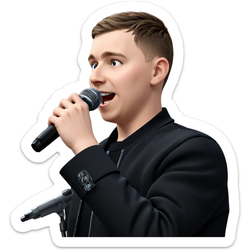 boy in black jacket singing sticker