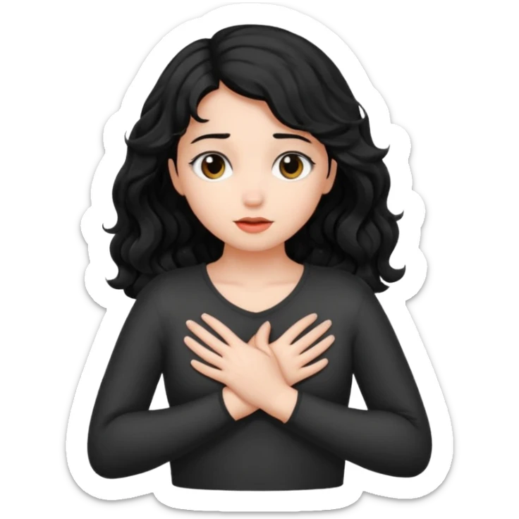 Naked girl, bare chest, bare hips, shy, black wavy hair, naked, hiding boobs sticker