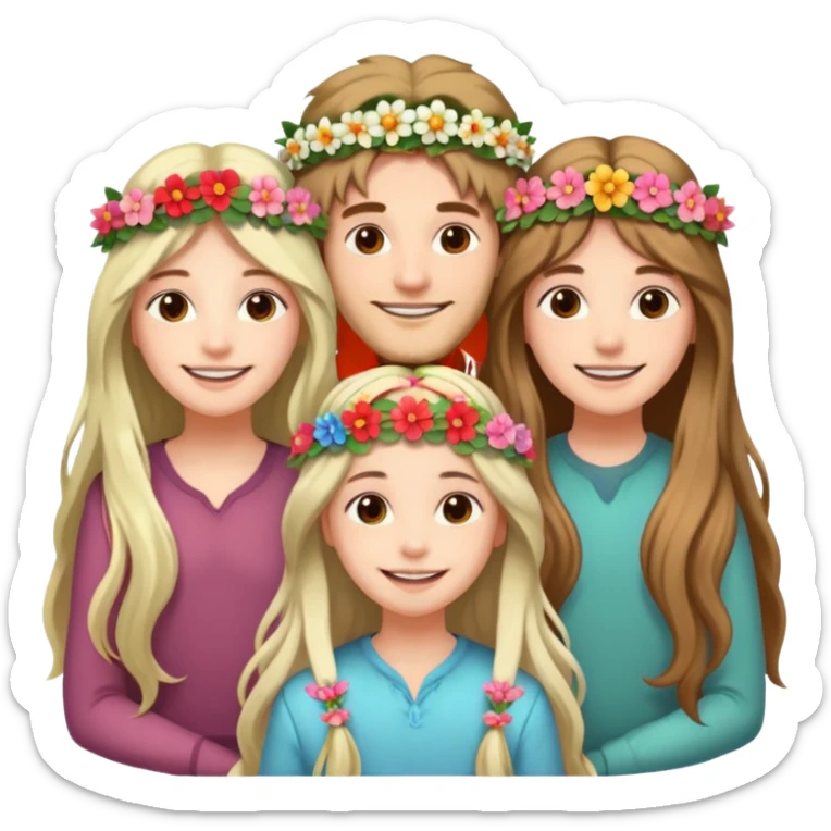 3 loving friends, 1 man and 2 girls with long hair sticker