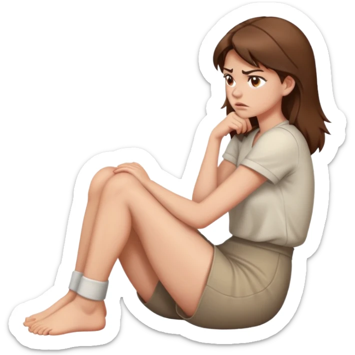 angry woman with brown hair sitting in profile on a floor hugging her knees avoiding conversation  sticker