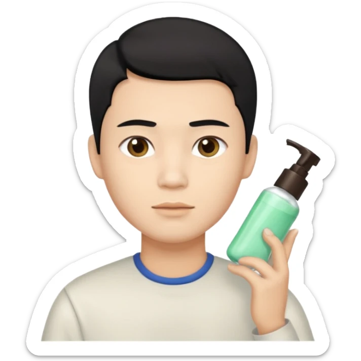 chinese man doing skincare with a faded haircut black hair sticker