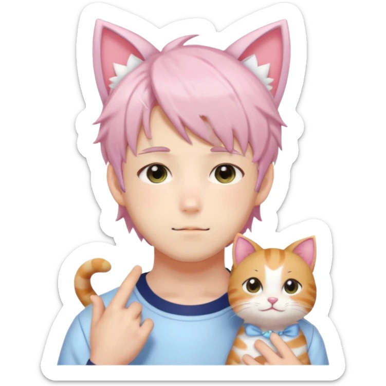 Shiny Blushing Cute Kawaii Handsome Shoujo Anime Man with Cat Ears Loli style Trending Style Cottagecore Pastelcore  sticker
