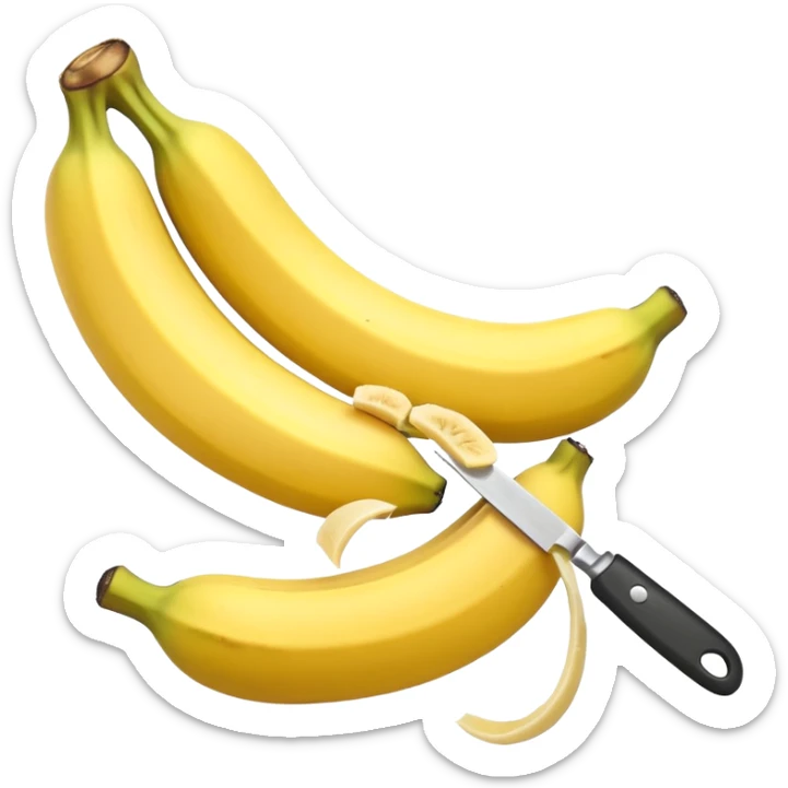 A peeled-off banana being chopped in small banana slices sticker