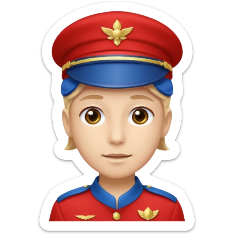 Vendeur comptoir habiller en rouge portant une casquette bleueu sticker