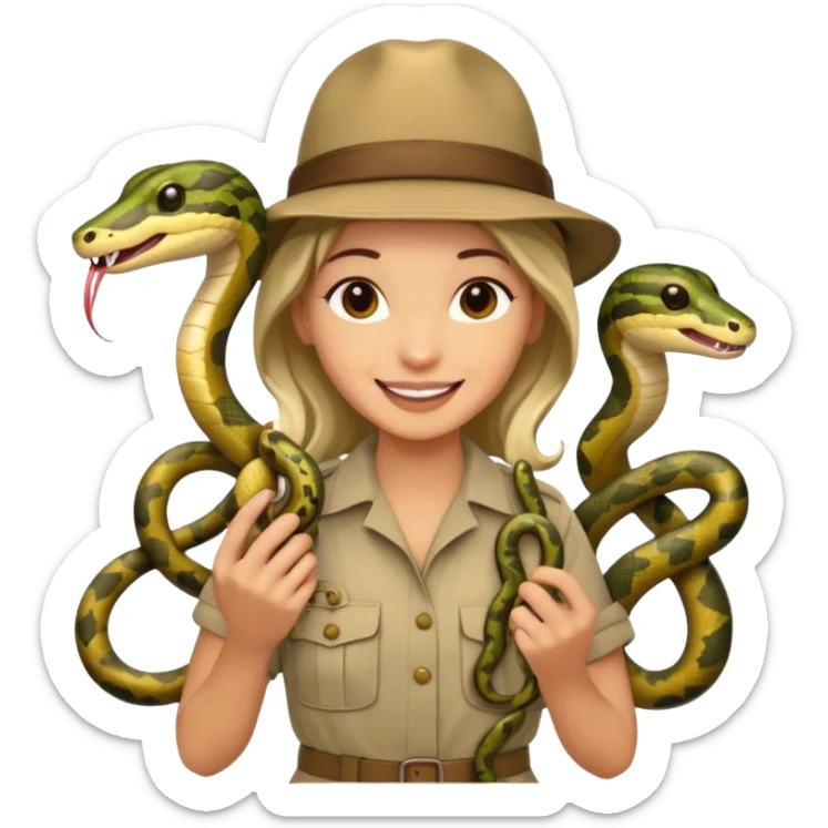 Depict different emotions of a photographer with snakes and other exotic animals sticker