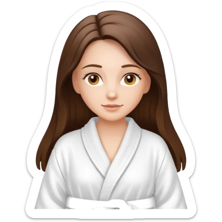 white long brunette hair girl with hazel eyes in a bathrobe  at the spa sticker