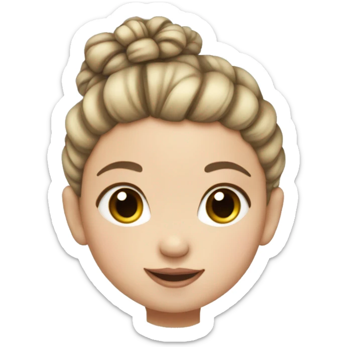 Baby girl with her hair tied up in a bun and she has white skin sticker