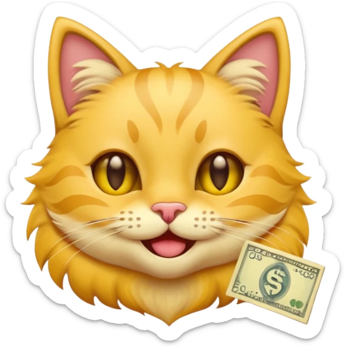 cat with money symbols in its eyes, fun emoji style, inspired by person with cash eyes emoji sticker