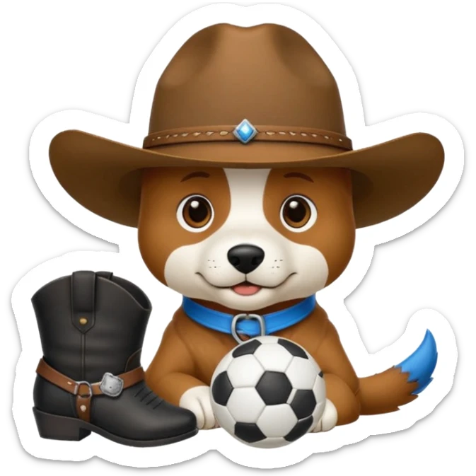 un chien avec un chapeua de cowboy et une balle de foot sticker