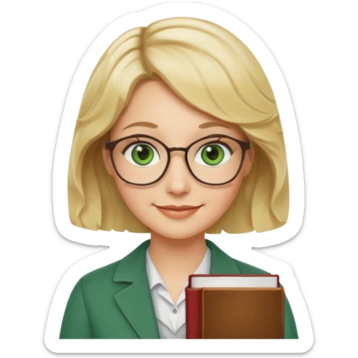 librarian teacher with short wavy blonde hair and green eyes NO GLASSES sticker
