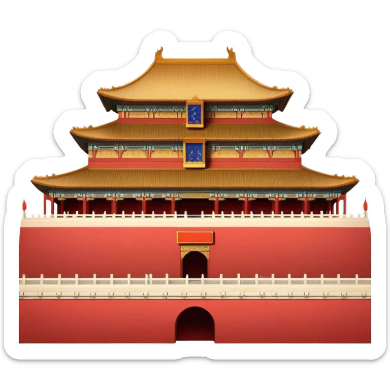 Cinematic Realistic Forbidden City Landmark Emoji, showcasing the imperial palace with iconic red walls and golden roofs rendered with rich textures and regal lighting. sticker