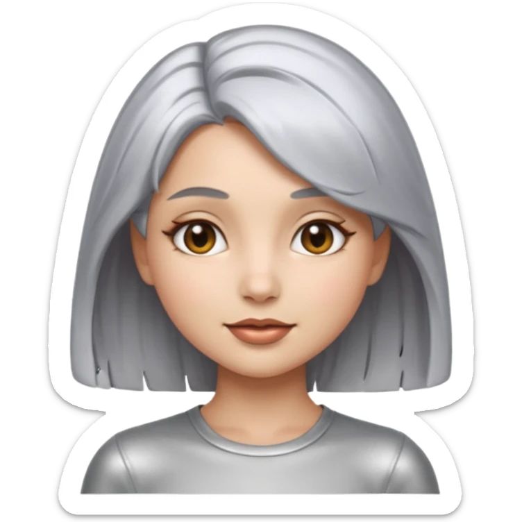 sexy Girl emoji with metallic silver hair, iOS emoji style, soft facial features, glossy chrome hair texture, minimal shading, clean background, modern aesthetic sticker