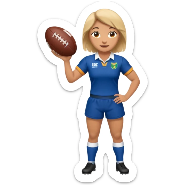 Disfraz de jugadora de rugby de cuerpo entero femenino y feliz sticker