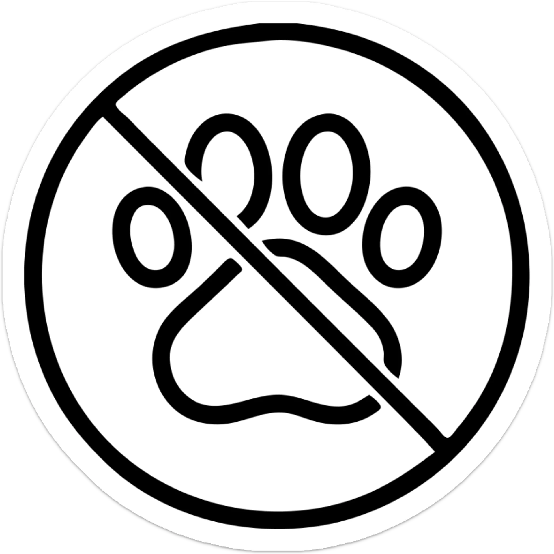 no pet sign, bold icon of a crossed-out paw print, modern style, no text sticker