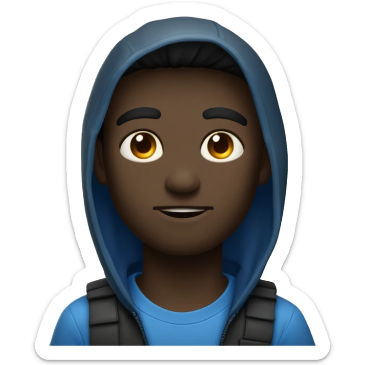 Genera un emoji de un chico trigueño, ojos azul oscuro, pelo negro lacio, con un lunar abajo del ojo derecho y otro lunar en la mejilla del lado izquierdo  sticker