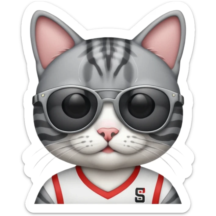 Güneş gözlüğü takan beşiktaş formalı gri beyaz kedidi sticker